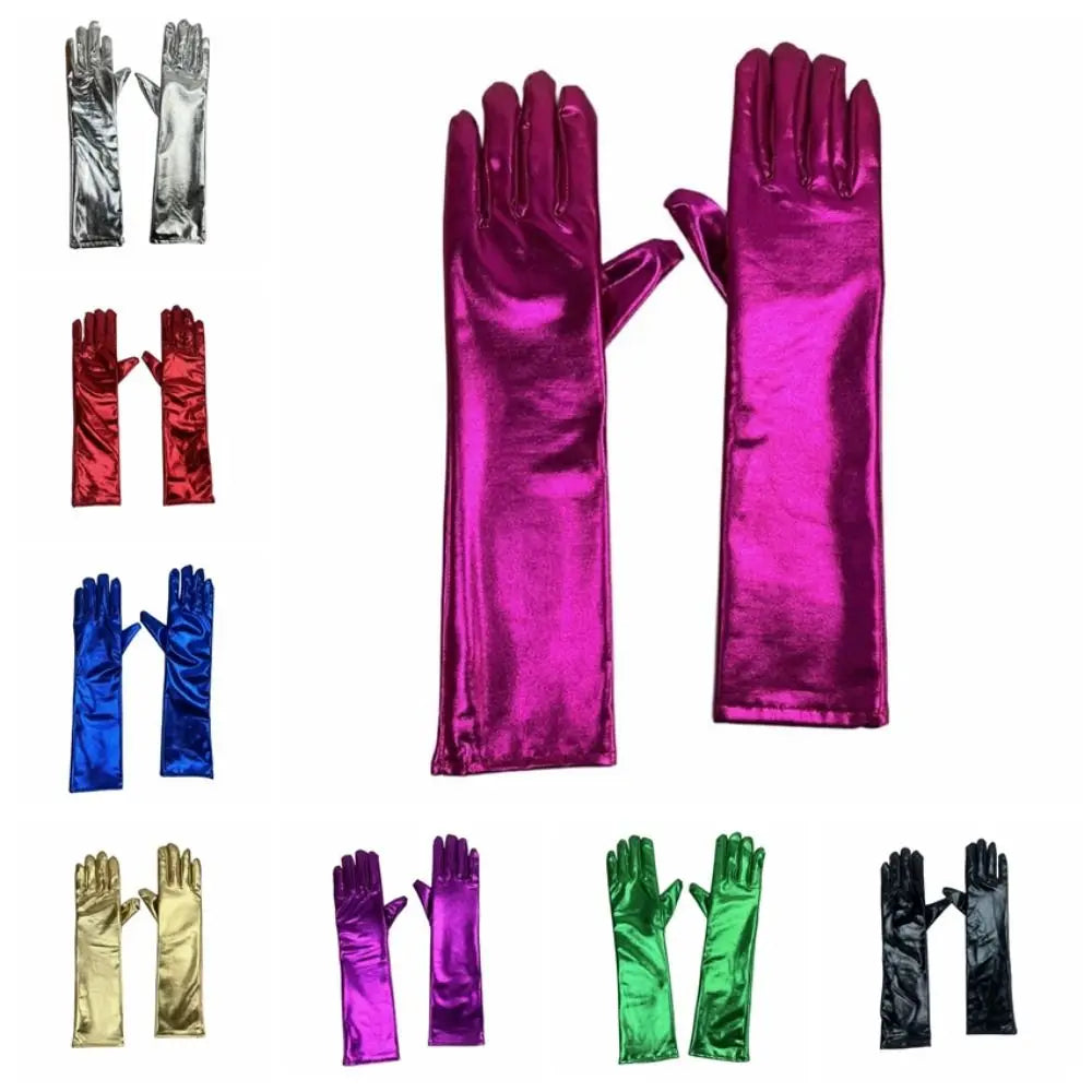 Simple Solid Color Patent Leather Gloves Elastic Shiny Long Gloves Sun Protection Lolita Women Mittens Halloween Cosplay Qme