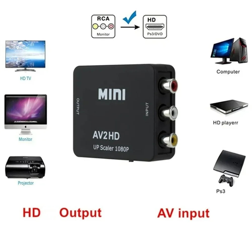 HD 1080P hdmi-compatible To RCA AV/CVBS Adapter Converter High Quality AV2HD Audio Video Cable CVBS AV Adapter with USB Cable Qme
