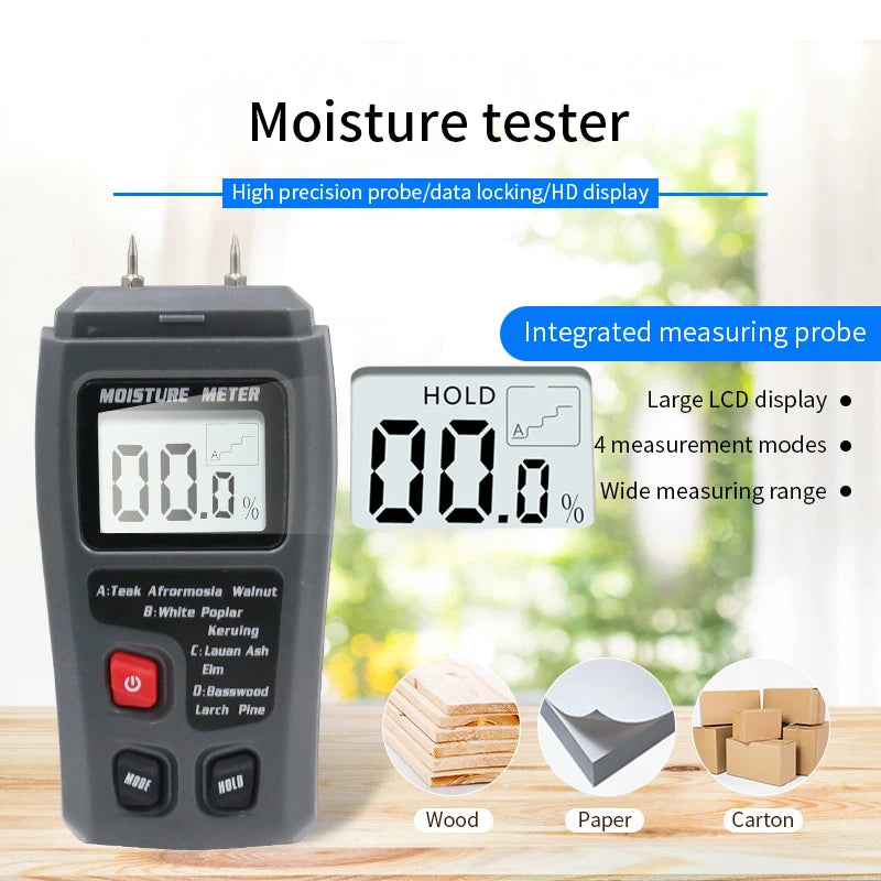 Two Pins Digital Wood Moisture Meter 0-99 9 Humidity Tester Timber Qme