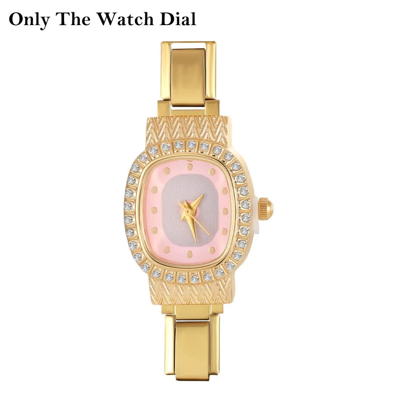 Women Men's DIY 9mm Width Italian Charm Golden Stainless Steel Square Zircon Watch Bracelet Head Unique Bangles Gift Wholesale Qme Style 15