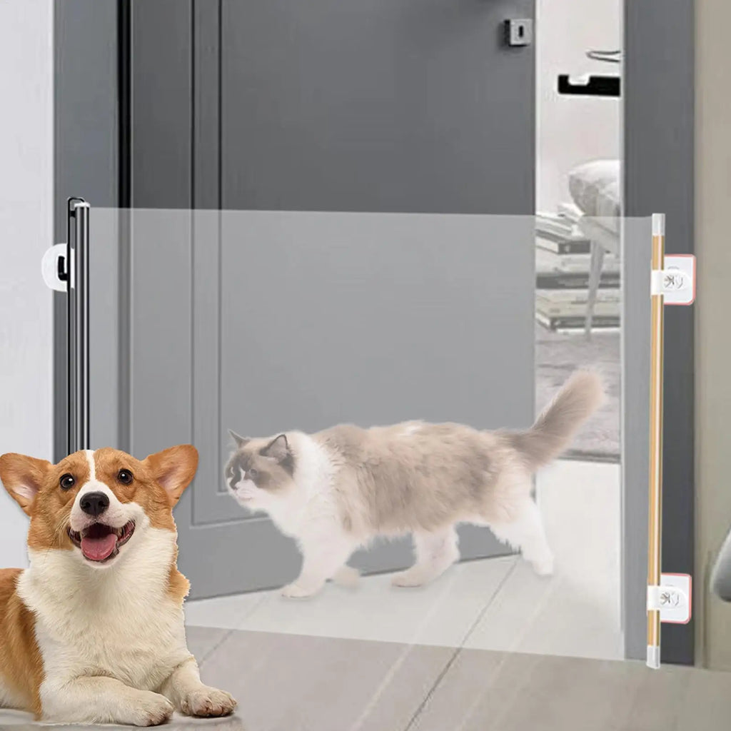 Retractable Pet Gate Adjustable Mesh Dog Expandable Folding Barrier Qme