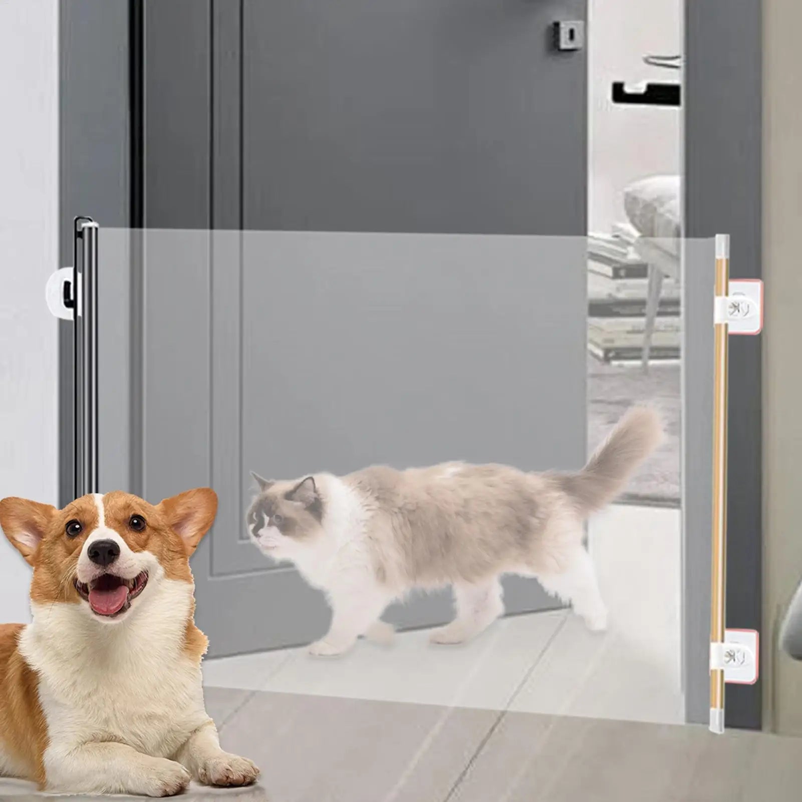 Retractable Pet Gate Adjustable Mesh Dog Expandable Folding Barrier Qme