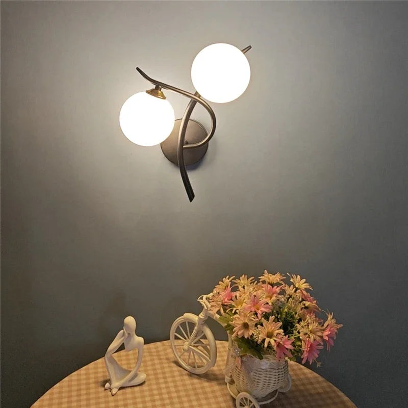 Nordic Modern Iron Wall Lamps LED Bedroom Bed Lamp Learning Corridor Room Indoor Wall Lights Glass Ball Decor Light Fixtures G9 Qme