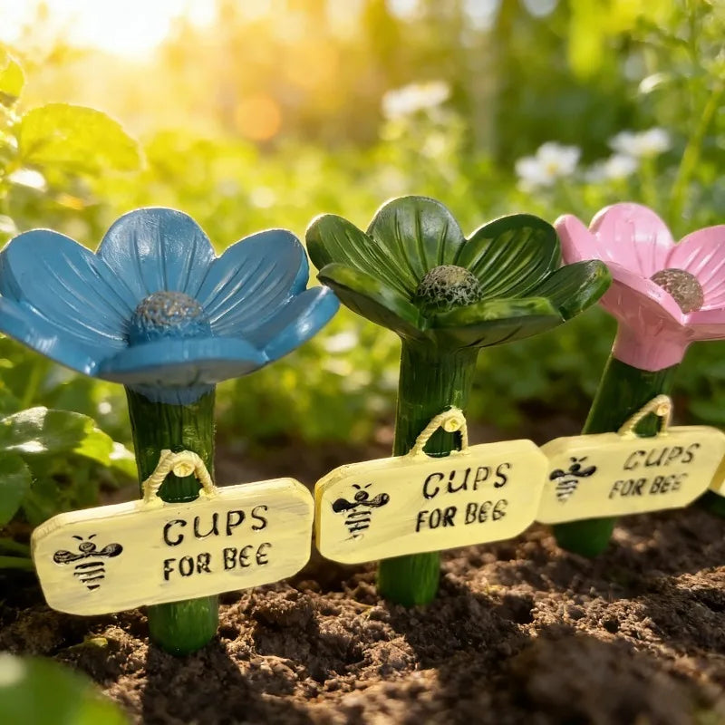Flower Shaped Resin Bee Watering Station Hummingbird Feeder Realistic Qme