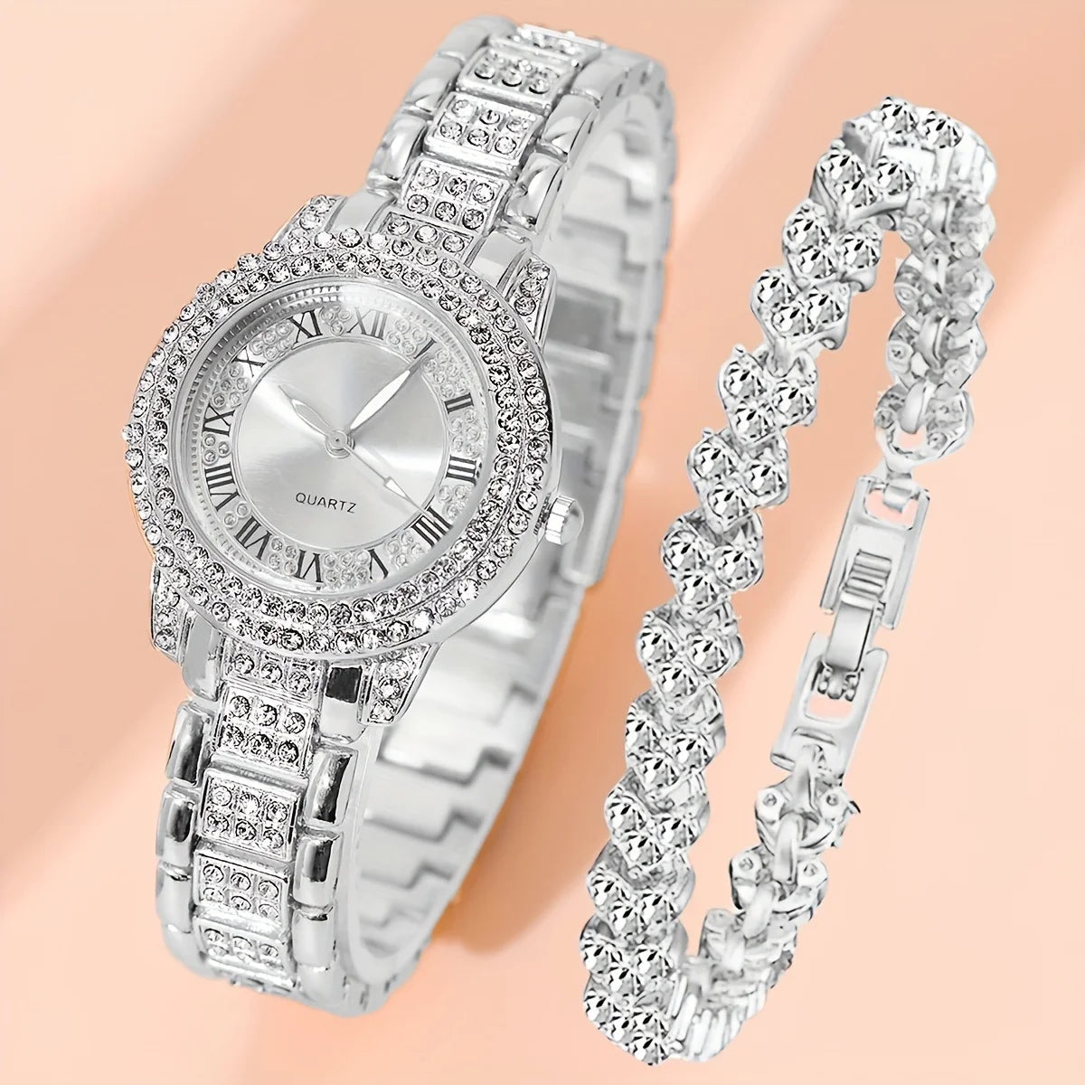 Women Watches Golden Tone Alloy Quartz Watch Stylish Rhinestone Bling Dress Watch Wristwatches, For Xmas Qme Silver