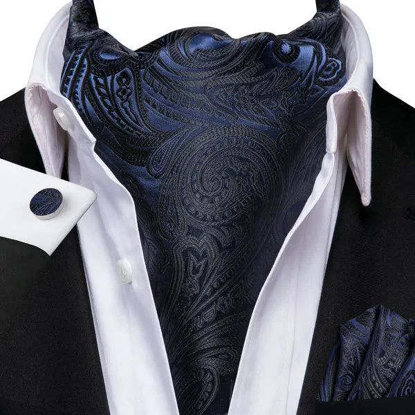 Men's Ascots Fashion Luxury Floral Cravat Cufflinks Handkerchiefs Qme LDAS1154