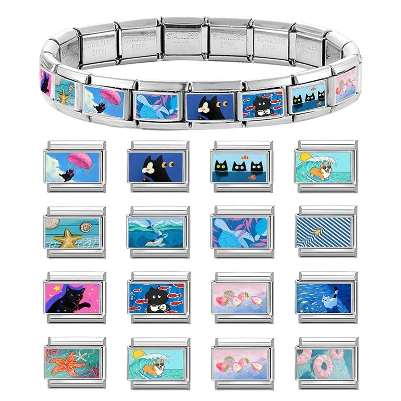 2026 New Summer Ocean Series Italian Charm Fit 9mm Stainless Steel Women DIY Bracelet Drop Shipping Fashion Jewelry Wholesale Qme
