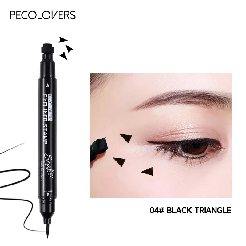 2 in1 Eyeliner Stamp Pencil Waterproof Easy Apply Natural Black Tone Qme 04