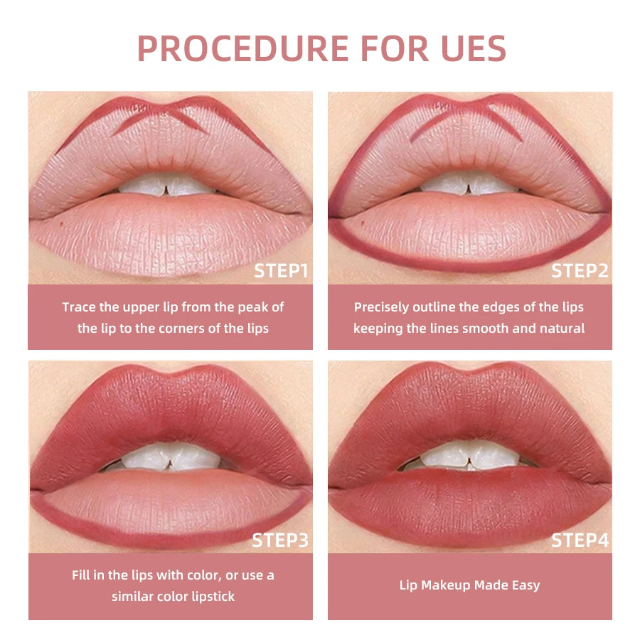 Waterproof Matte Lip Liner Contours Lips Shades Lipstick Long Lasting Qme