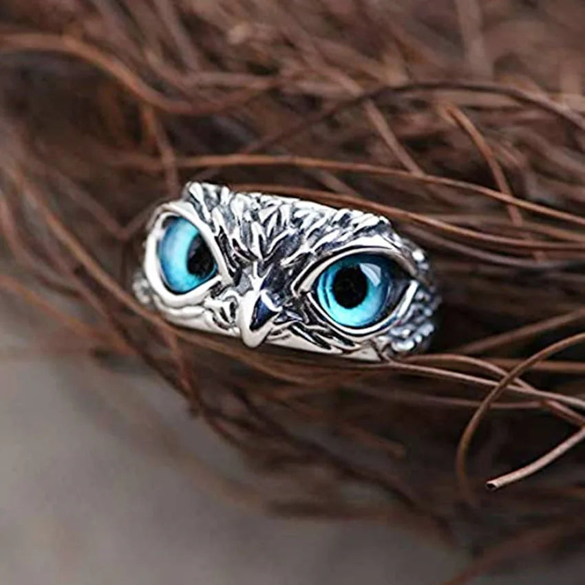 Charm Vintage Cute Men and Women Simple Design Owl Ring Silver Color Engagement Wedding Rings Jewelry Gifts Qme sky blue antique silver resizable