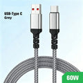 PD 60W Type-C to C Fast Charging Extension Data Cable Nylon Braided PD Data Cord For iPhone 17 15 Xiaomi Samsung 1M 2M 3M 5M 8M Qme Grey USB to Type-C 3 meter