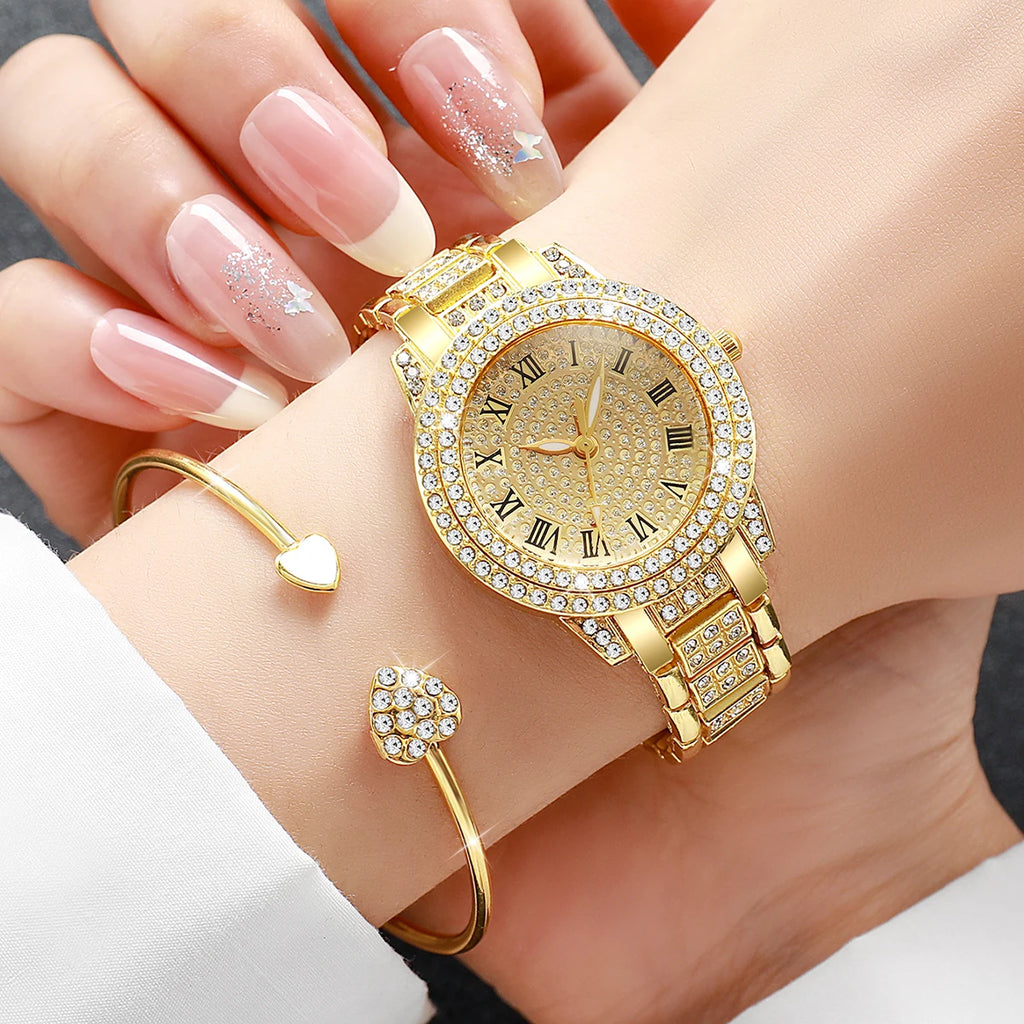 Luxury ladies' high-end watch with diamond studded full diamond steel chain, fashionable temperament, small dial watch Qme