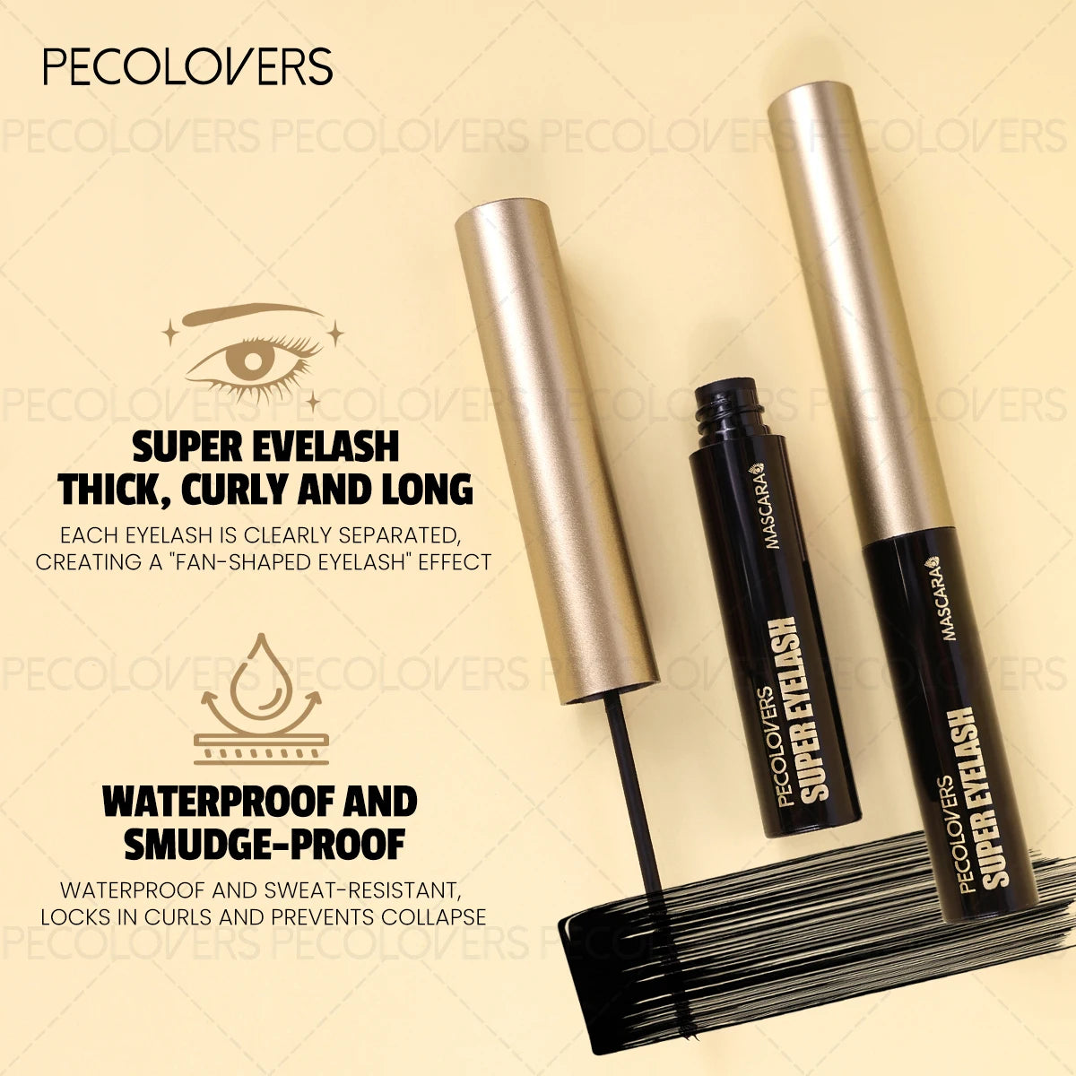 Gold Tube Mascara Black Long-lasting Natural Waterproof Sweat-proof Qme