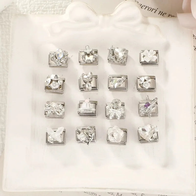 2026 Original Luxury Zircon Purple Stars Love Heart Garland Italian Charm Links Fit 9mm Bracelet Stainless Steel Jewelry Making Qme