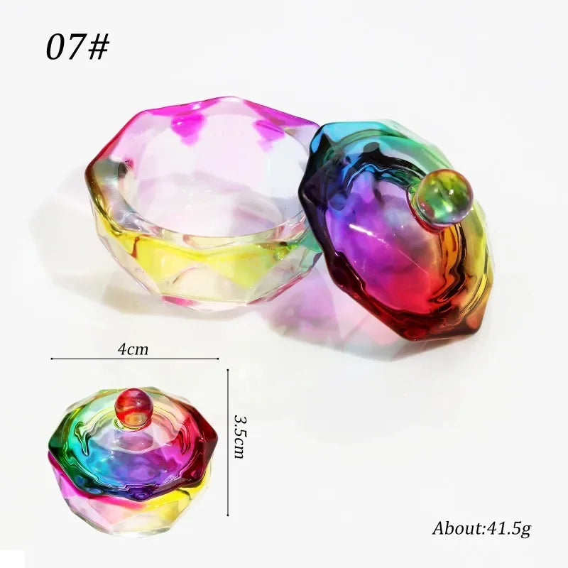 Acrylic Powder Liquid Crystal Glass Cup Aurora Colorful Cup Nail Brush Washing Mug Nail Art Tools Liquid Powders for Mixing Bowl Qme colorful octangle 07