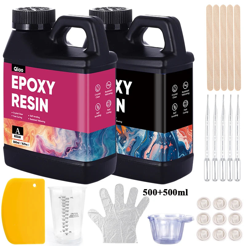 Crystal Clear Epoxy Resin Kit – Bubble-Free, Anti-Yellowing, 1:1 Easy Mix Epoxy Reisn for Resin Art, Casting & DIY Molds Qme 500ml 500ml kit