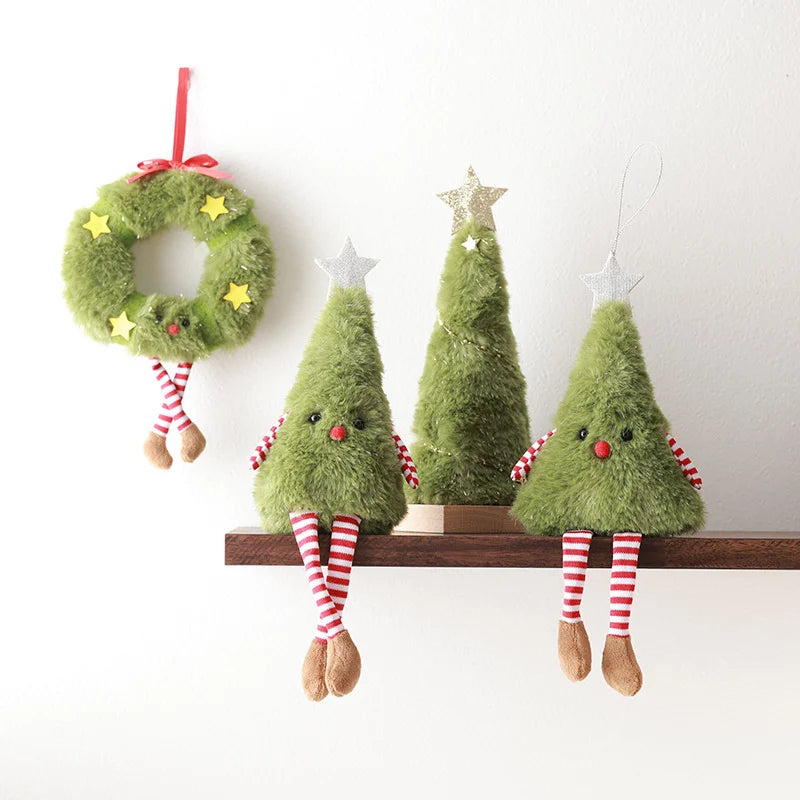 Cute Plush Doll Ornament Green Figure Hanging Decor Christmas Tree Qme