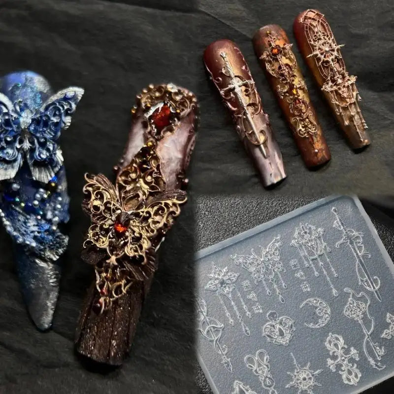 European Retro 3d Relief Transparent Flowers Bow Tie Nail Art Qme