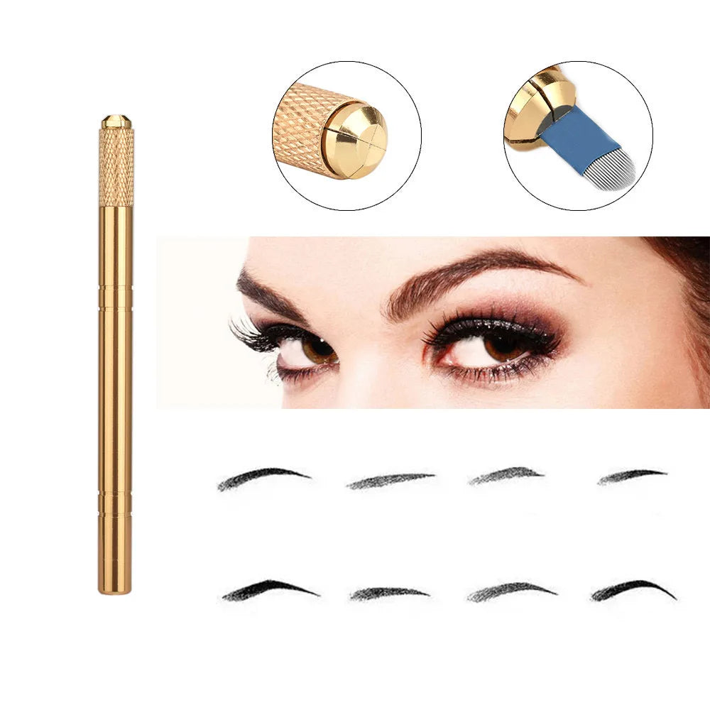 Golden Tebori 3D Microblading Tattoo Pen Needles Permanent Makeup Manual Professional Eyebrow Microblading Tattoo Set Tool Qme
