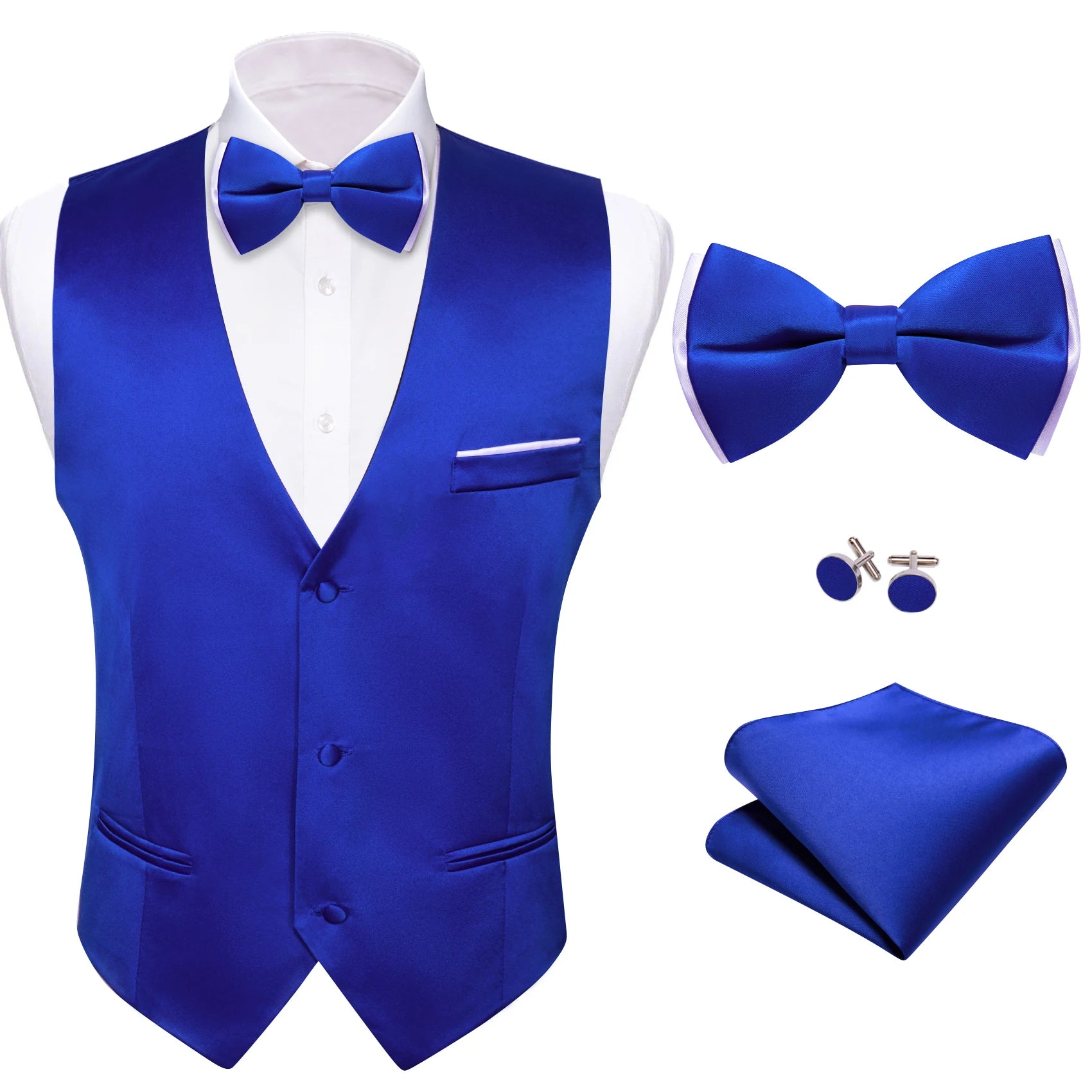 Elegant Satin Waistcoat Matching Bow Tie Men Multicolor Choice Ideal Qme MJ-2779 M