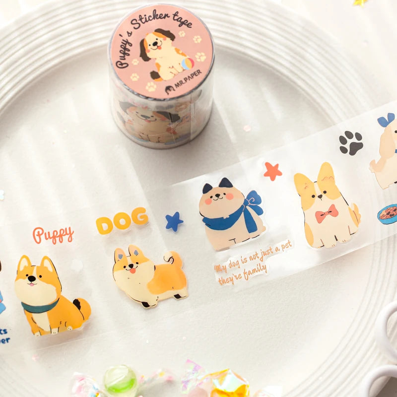 2m/Roll Cute and adorable pets Washi Tape Landscaping PET Masking Tapes Journal Collage Aesthetic DIY Cards Aesthetic Stationery Qme