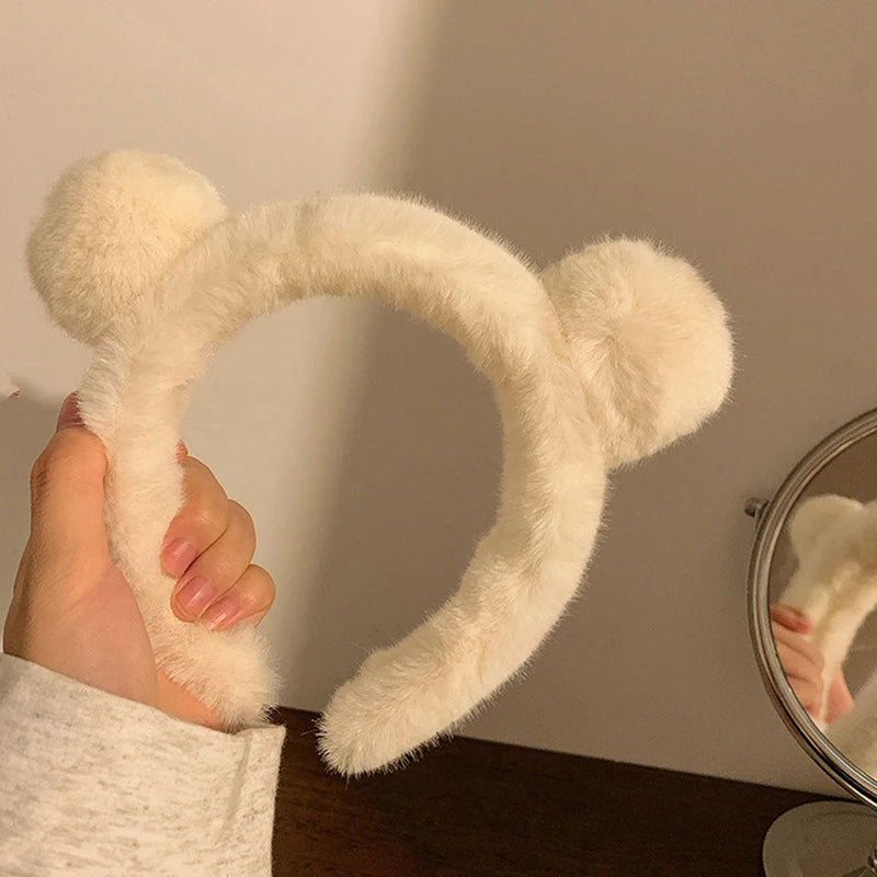 Girls Cute Plush Bear Rabbit Ears Headband Autumn Winter Head Hoop Qme