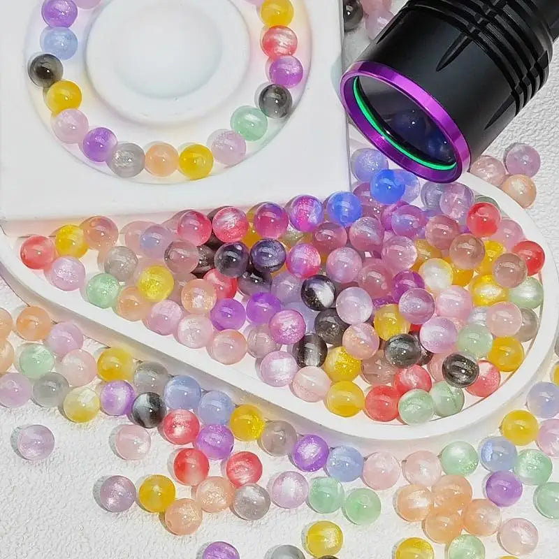10mm UV Reactive Cat Eye Resin Round Beads 10Pcs Color Shift Spacer Beads DIY Handmade Jewelry Making Accessories Charms Qme