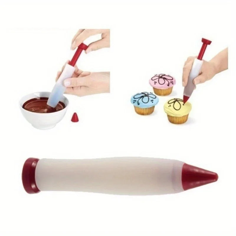 1pc Silicone Food Writing Pen Chocolate Decorating tools Cake Mold Cream cup, cookie Icing Piping Pastry Nozzles kitchen Qme Red