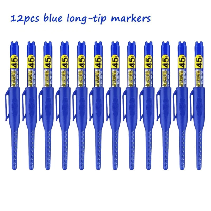 12Pcs Long Head Marker Pens, Special Oil-Based Woodworking Markers for Ceramics, 45MM Long Nib, Black/Blue/Red/Green Ink Qme 12pcs blue