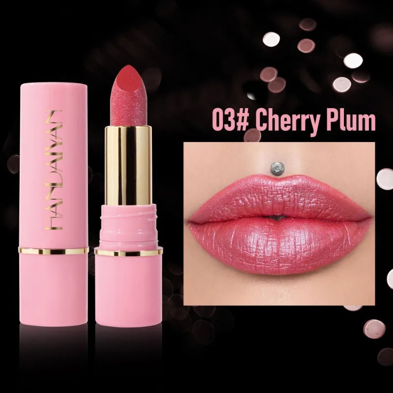 8Colors Glitter Lipstick Waterproof Lasting Diamond Pearlescent Metallic Gloss Lipstick Purple Lipgloss Lips Makeup Cosmetics Qme 03