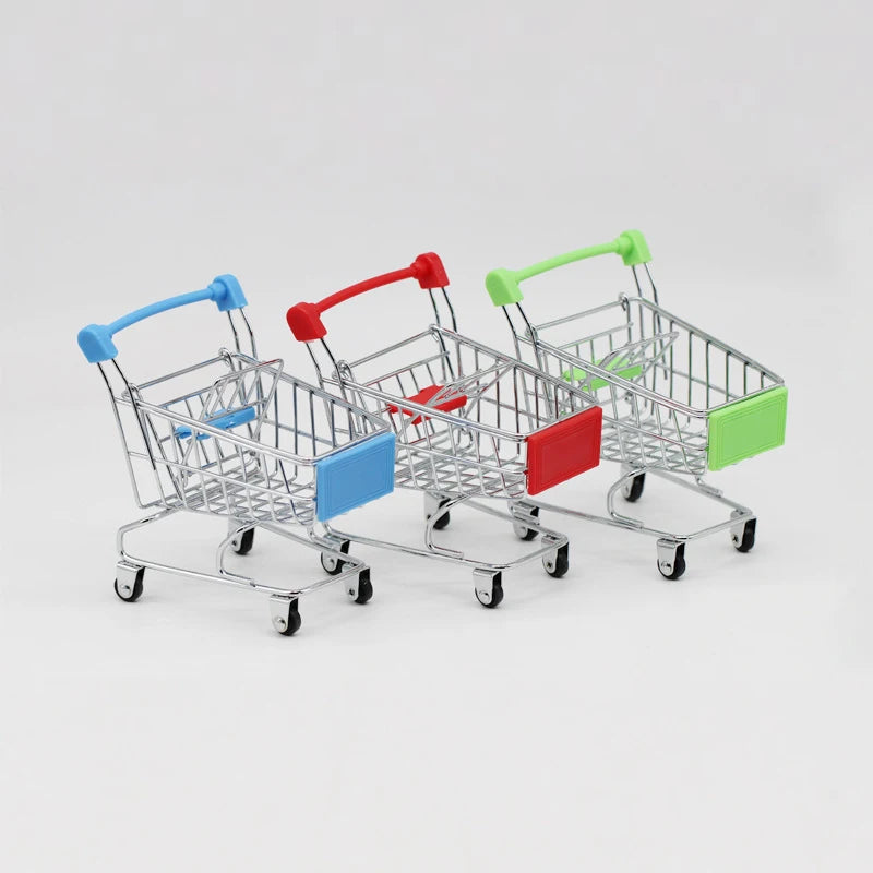 Children's Mini Simulation Shopping Cart Model Hand Cart Metal Model Storage Car Desktop Multifunction Storage Ornament Model Qme