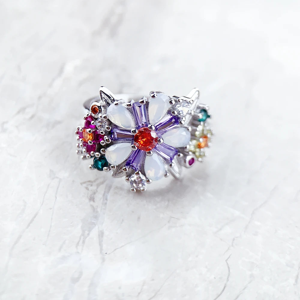 Colourful Flowers Ring 2023 Brand New Fine Jewerly Bohemia 925 Sterling Silver Gift For Women Qme