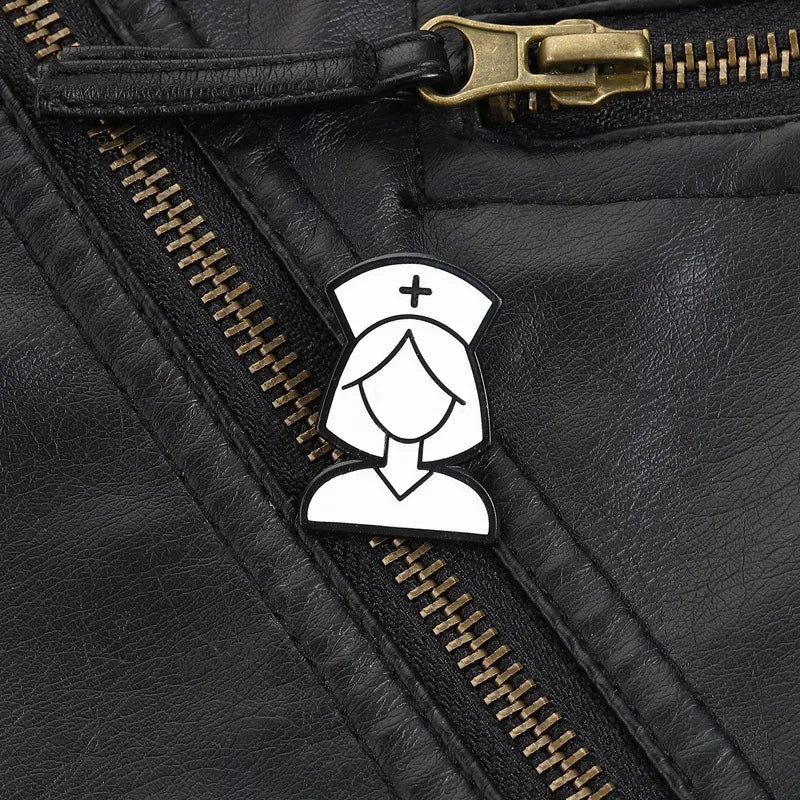 Medical Staff Nurse Silhouette Lapel Pin Black White Alloy Enamel Brooch Unique Nurse Week Gift Collar Backpack Decor Jewelry Qme