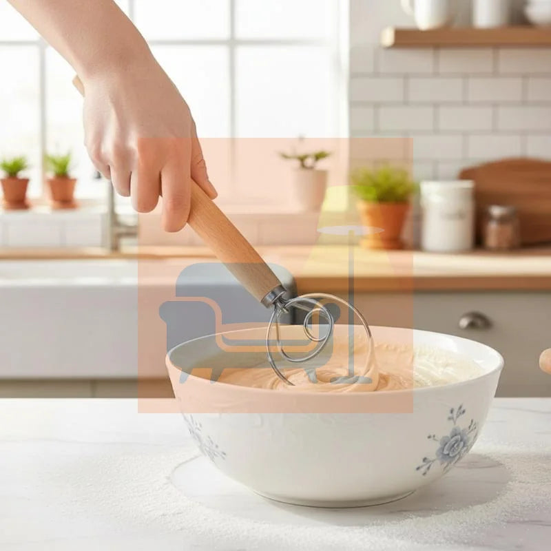 Stainless Steel Dough Whisk With Smooth Wooden Handle Sourdough & Bread Mixing Danish Dough Whisk Bread Tools Qme