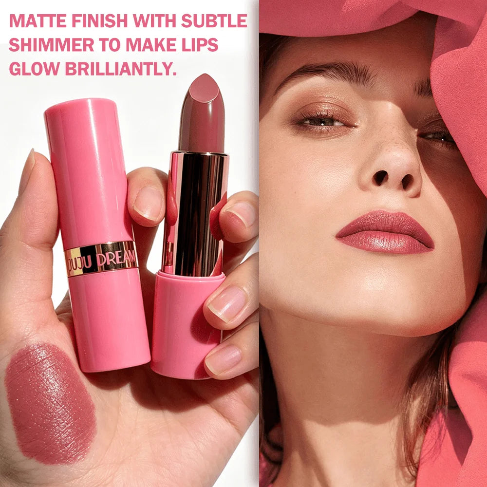 JUJU DREAM Rose Gold Tube Glossy Lipstick Hydrating Silky Dusty Pink Qme
