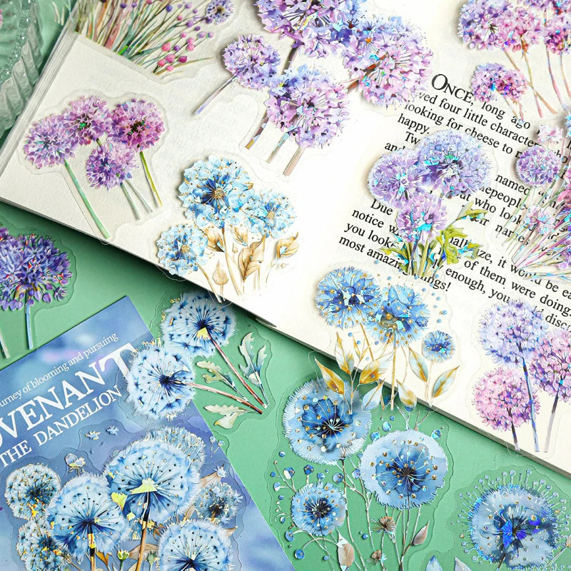 10sheets/bag Iridescent Dandelion Stickers for Scrapbook DIY Art Journal Phone Case Planner Notebook Decoration Gift Qme