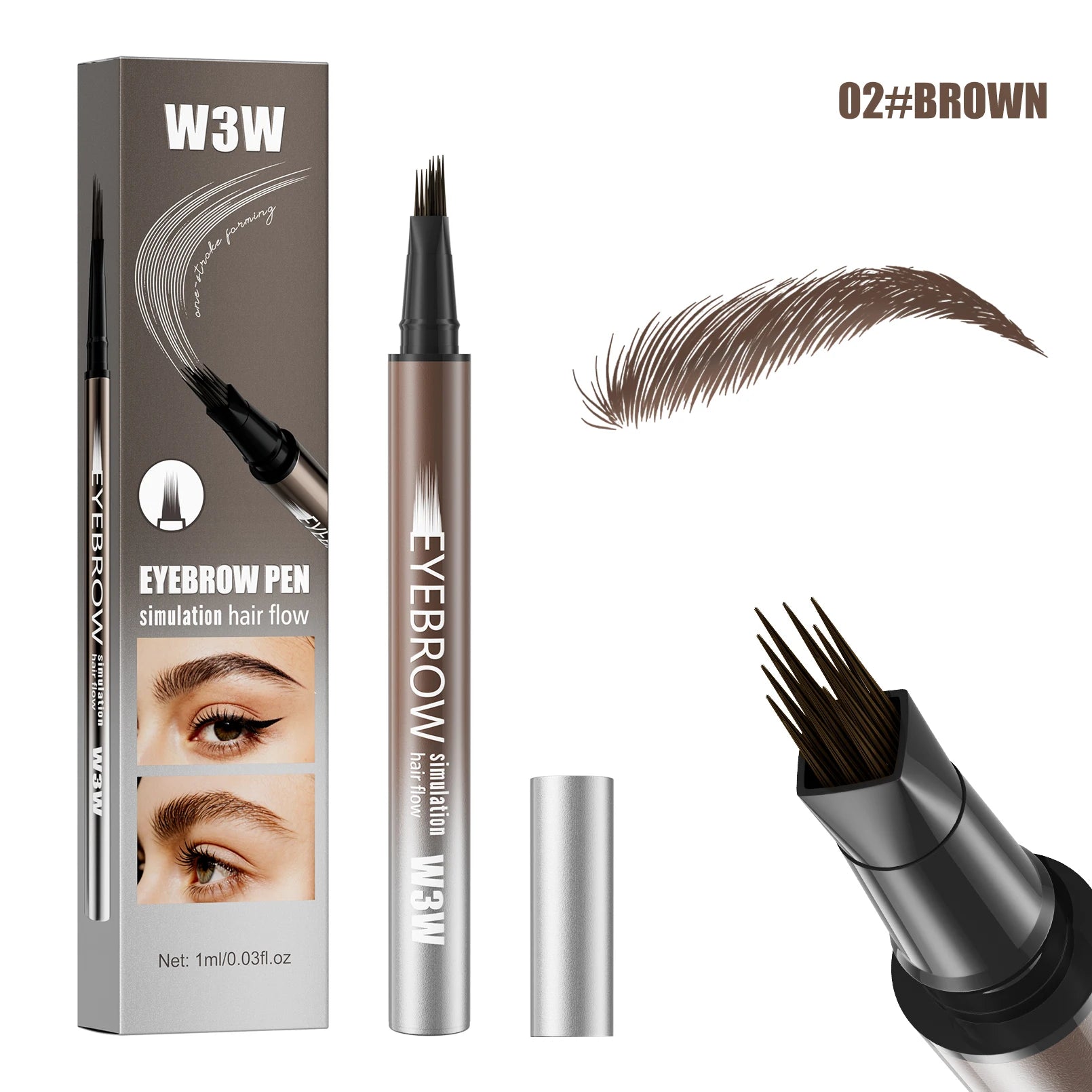 Dual-Effect Quick-Result Waterproof Eyebrow Pencil Waterproof, Long-lasting Color That Resists Smudging Natural Wild Eyebrow Qme W685-2