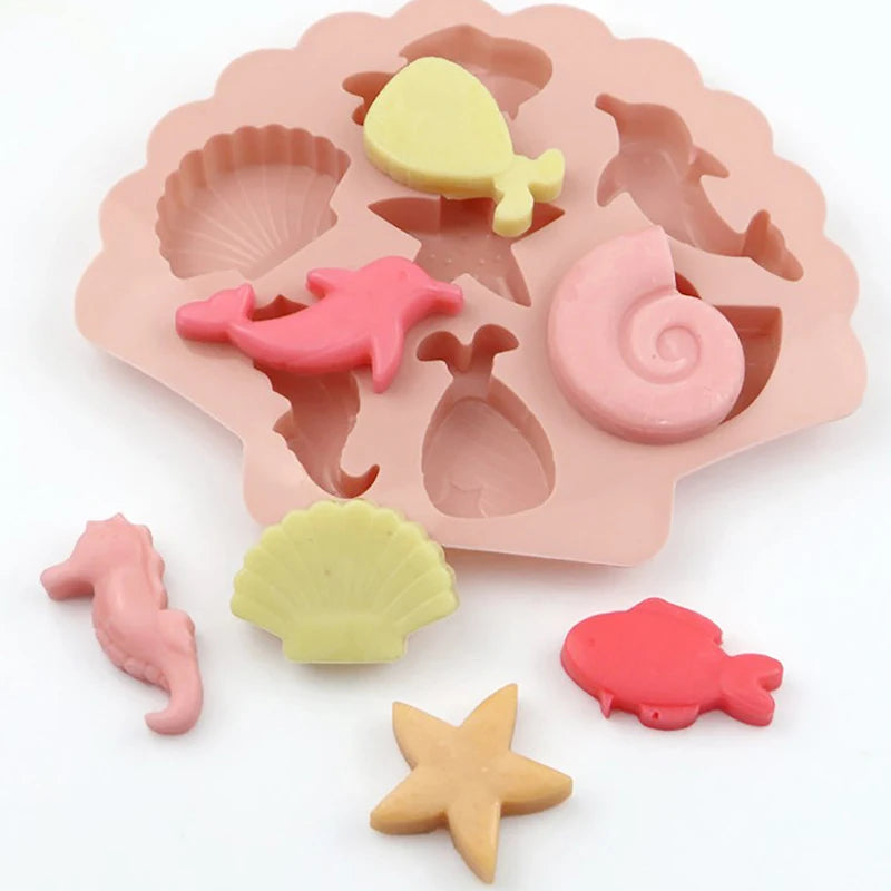 Under The Sea Silicone Chocolate Mold Ocean Marine Animal Dolphin Mermaid Tail Soap Mold Cake Decorating Tools Cupcake Topper. Qme