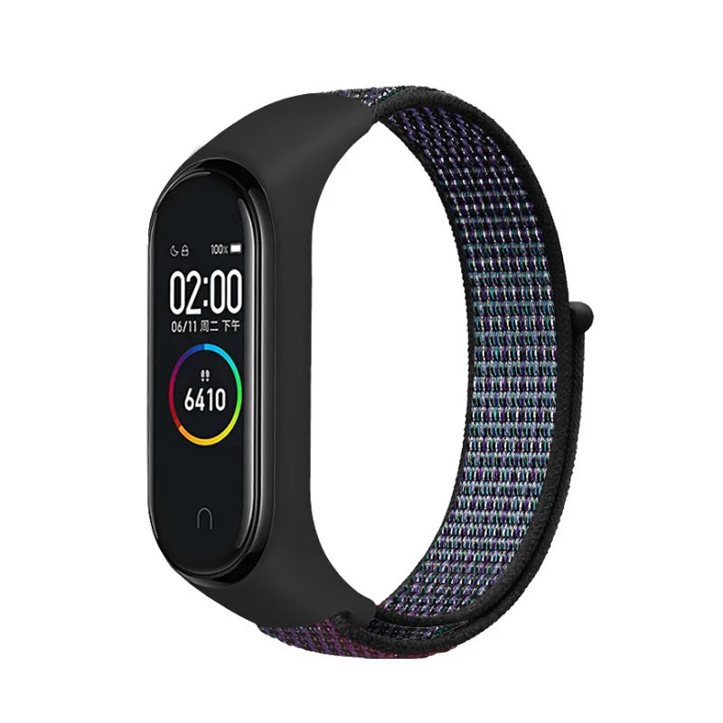 A Durable Nylon Loop Watch Strap with Freely Adjustable Velcro for Xiaomi Mi Band Fashionable Replacement Wrist Band Accessory Qme grape purple Mi8 9 10