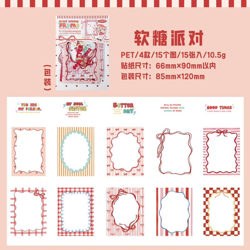 15/60 Sheets Japanese Kawaii Girl Stickers Pack DIY Aesthetic Decorative for Scrapbooking Mobile Phone Case Tablet Stationery Qme B2