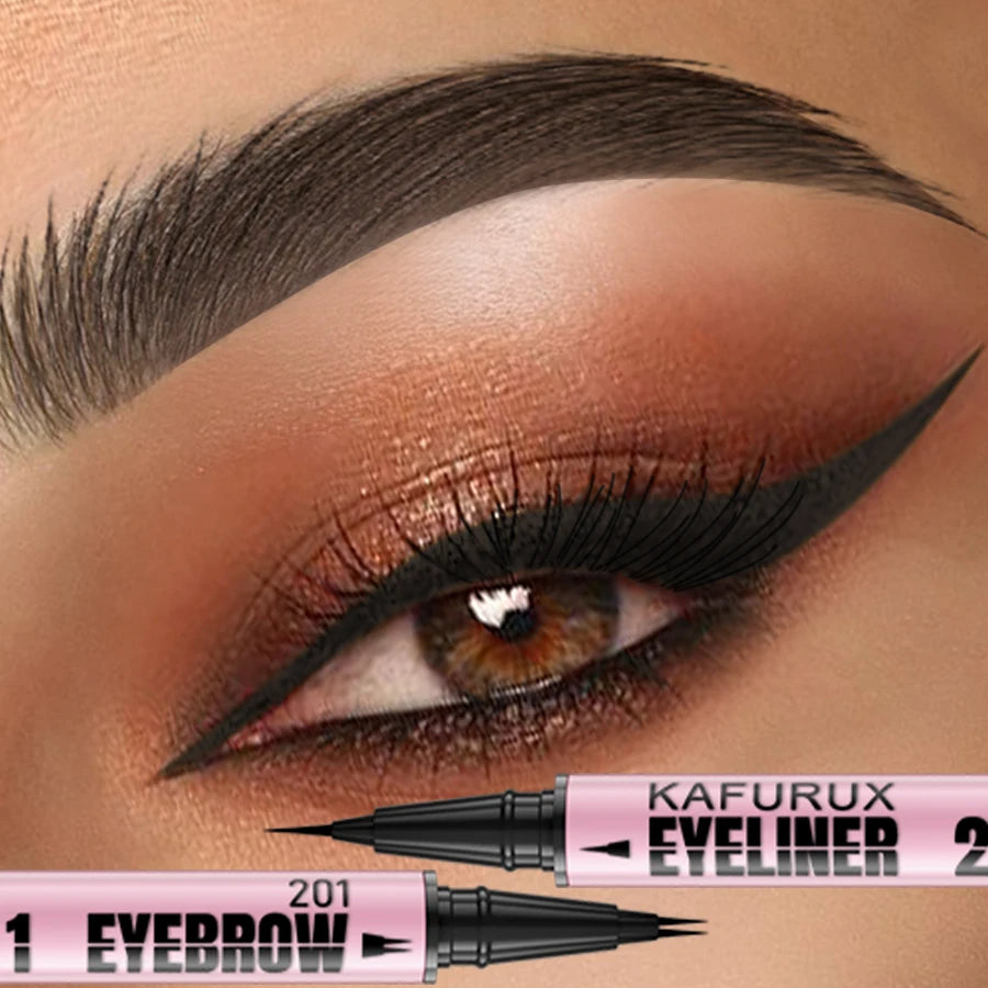 1 Waterproof 4 Colors Ultra Double-ended Eyebrow Pen Eyeliner Qme