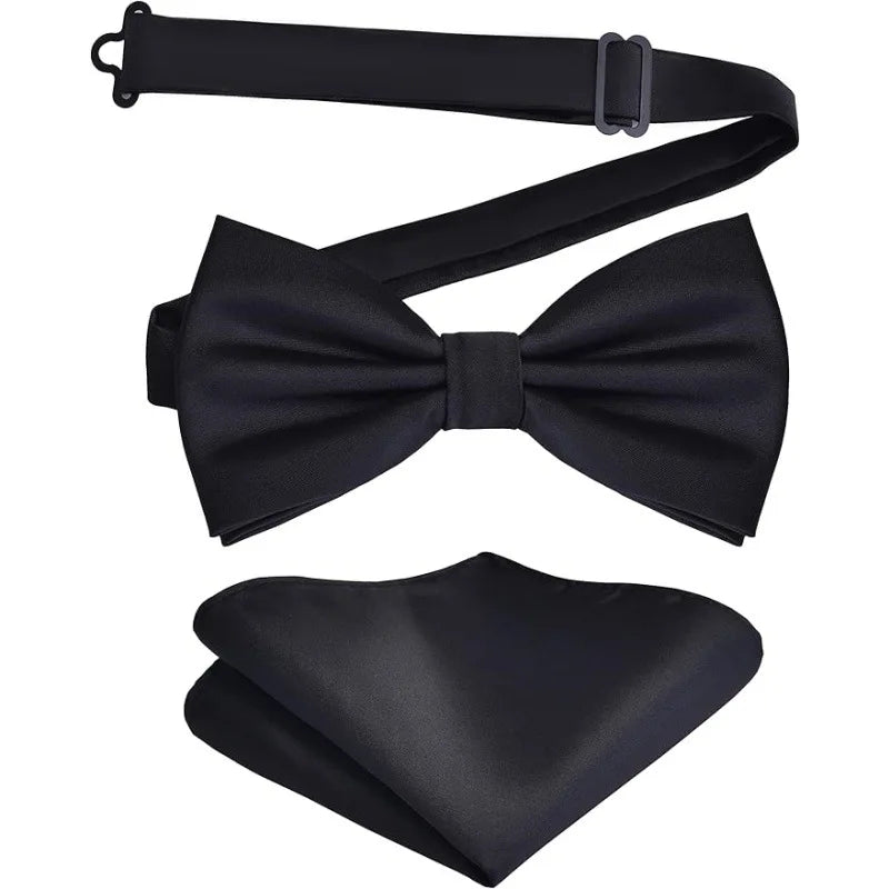 Solid Bowtie Pocket Square Cufflinks Business Men Neck Bow Ties Qme color2