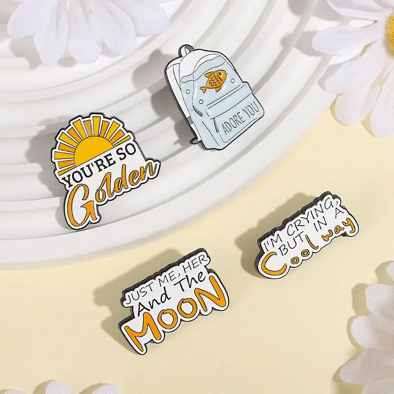 Cute School Bag Enamel Pins With Cartoon Sweet English Letter As Adore You Creative Metal Badge Jewelry Gift For Children Friend Qme