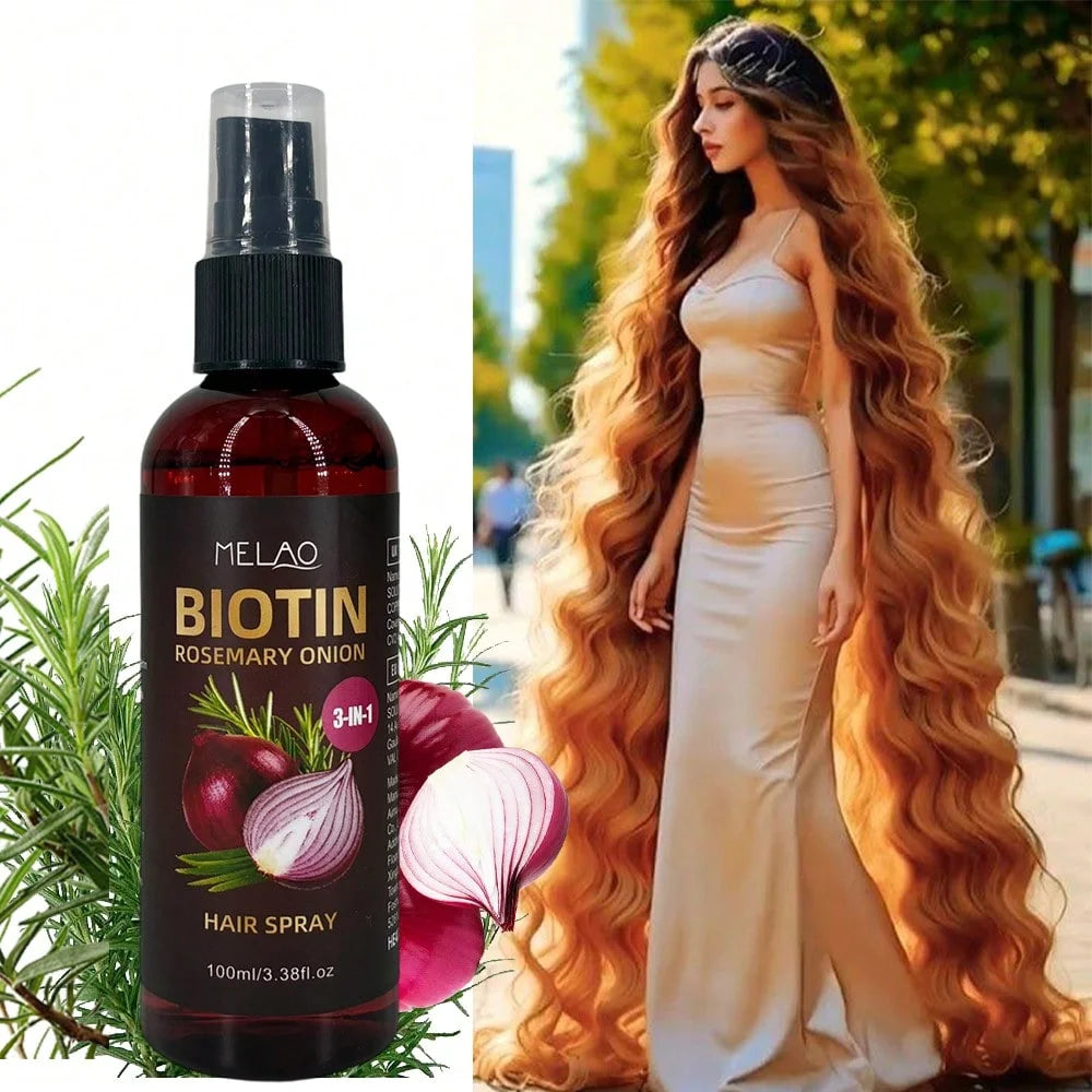 3 in 1 Biotin Rosemary Onion Hair Spray, MELAO Leave-In Conditioner & Detangler Spray, Tames Frizz, Adds Shine & Softness Qme