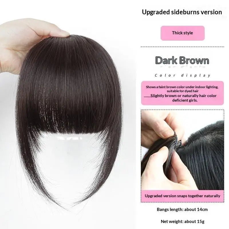 Human Hair Clip French Bangs Soft Remy Fringe Temple Cuttable Women Qme A1