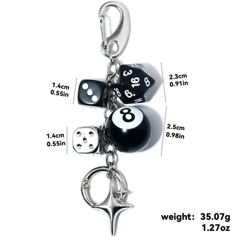 No.8 Billiard Lucky Keychain Punk Hiphop Black Dice Starburst Pendant Y2K Cool Accessory for Daily Wear Birthday Gifts Qme A1