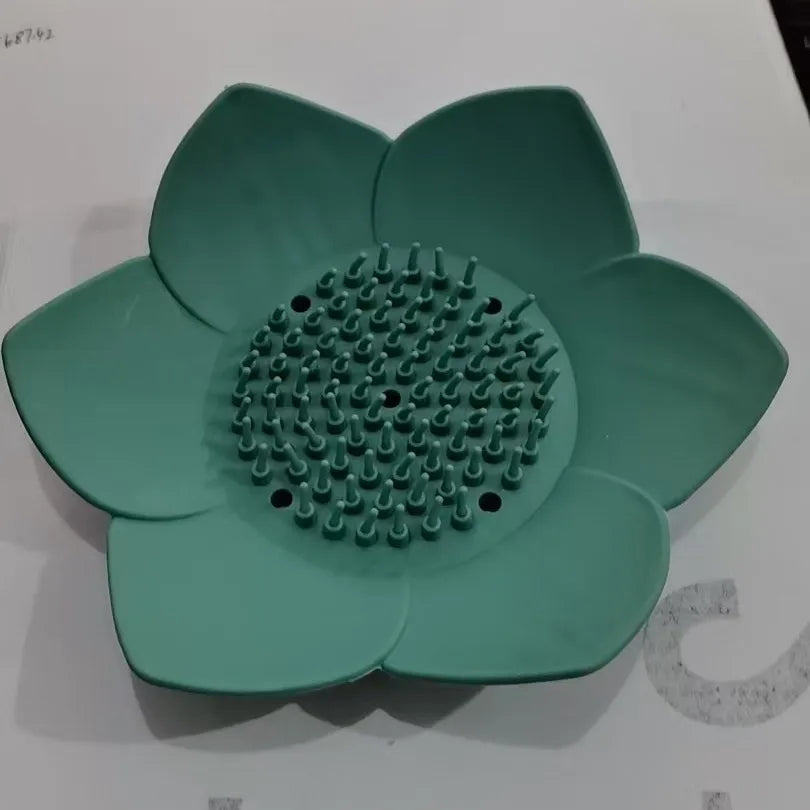 Creative Silicone Lotus Soap Holder Bathroom Soap Drain Box Non Perforated Lotus Shaped Soap Box Kitchen Soap Sponge Drain Box Qme Green