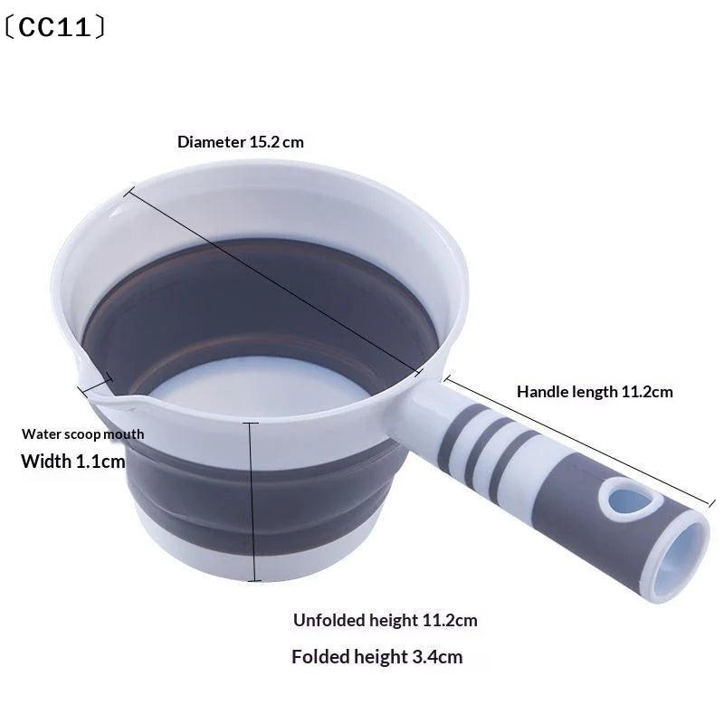 Water Scoop Collapsible Silicone Ladle Antislip Handle Pour Spout Qme