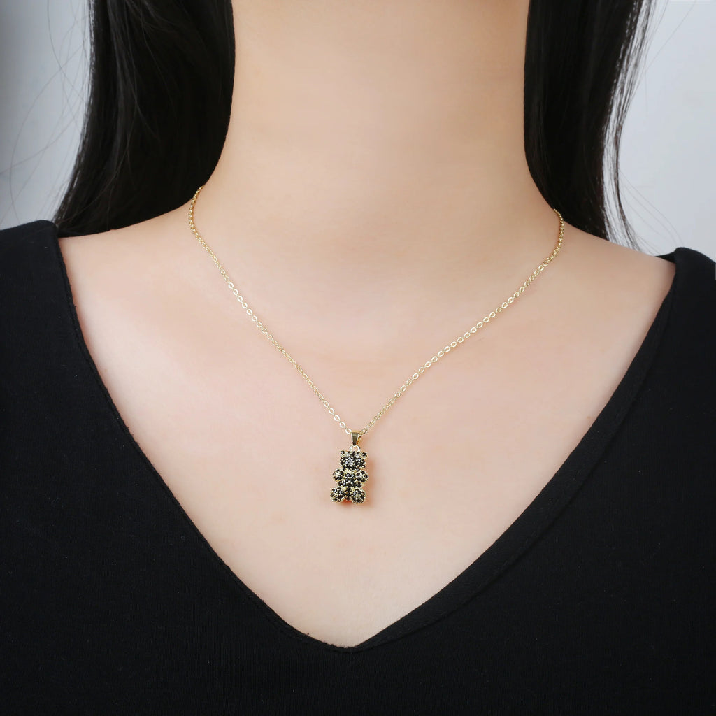 Hot Sale 18K Gold Plating Cute Zirconia Bear Pendant Necklace Fashion Forwoman Girl Party Birthday Jewelry Gift Accessories Qme