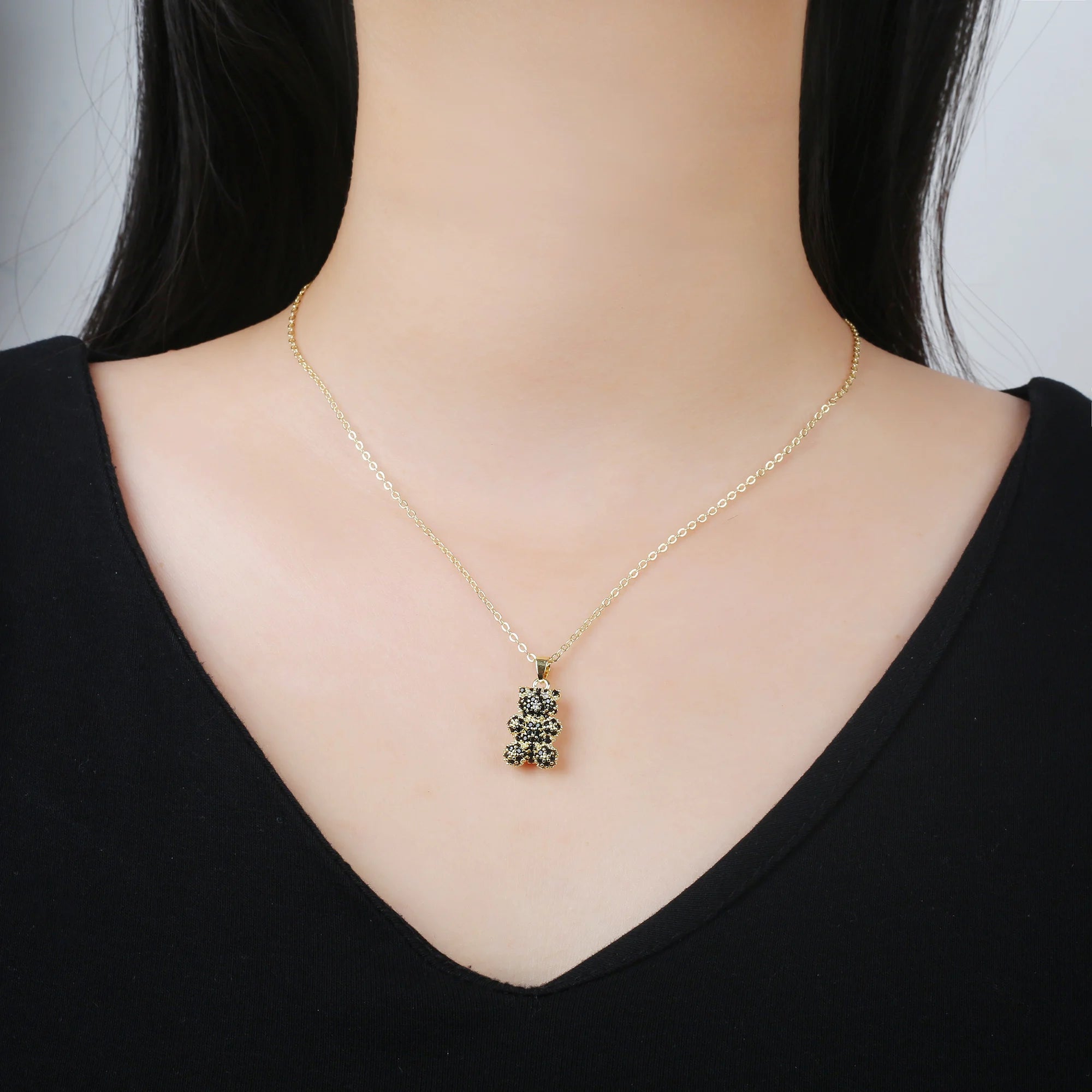 Hot Sale 18K Gold Plating Cute Zirconia Bear Pendant Necklace Fashion Forwoman Girl Party Birthday Jewelry Gift Accessories Qme